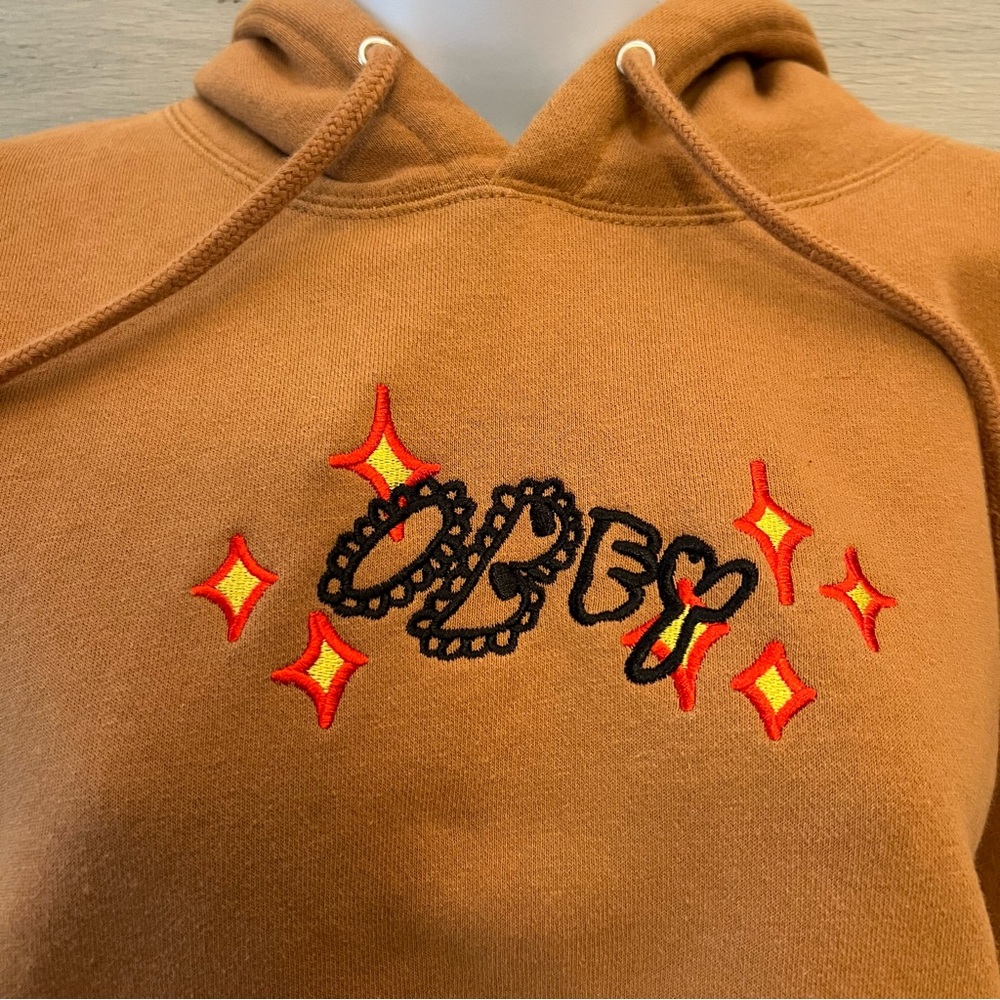 Obey Tan “Cosmic Love” Embroidered Hoodie Sweatshirt Size Small Good Condition - Picture 3 of 11